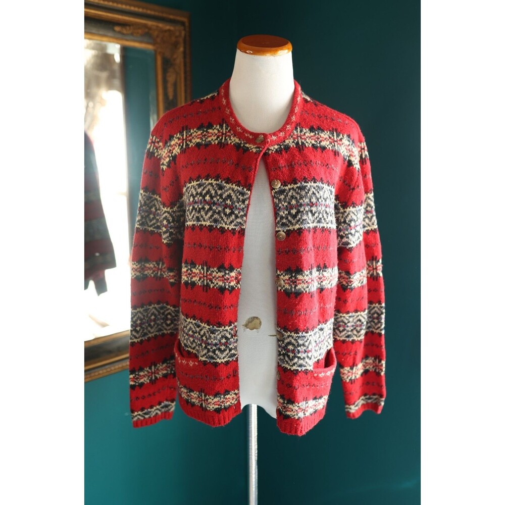 Vintage Hunt Club Button Down Sweater Cardigan Fair Isle Wool Blend Cottage L